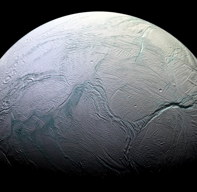 "Sneeuwbalaarde": Zo zag de aarde er ongeveer uit tijdens de Huronische ijstijd, die 300 miljoen jaar duurde. De afbeelding toont Saturnus' maan Enceladus (Afbeelding Credit: NASA/JPL/Space Science Institute, Internet publiek domein)., © NASA/JPL/Space Science Institute, Internet gemeinfrei