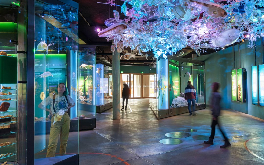 The Baltic Sea exhibition with plankton cloud in the OZEANEUM, © Anke Neumeister/Deutsches Meeresmuseum