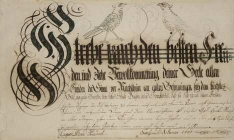 © Caspar David Friedrich, Schriftblatt „Strebe nach den besten Freunden (...)“, 1789, Feder auf Papier, Pommersches Landesmuseum