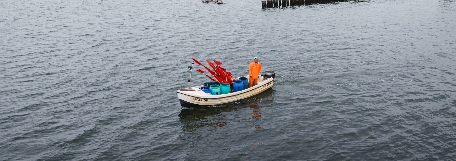 Fisherman Florian Koldevitz takes his small fishing boat out to sea in Gager.